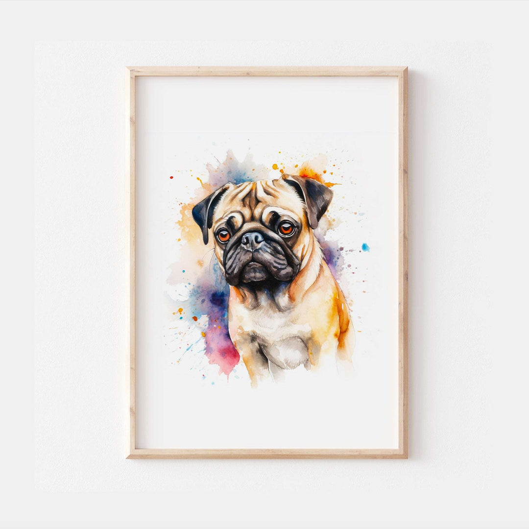 Pug Dog Watercolour Art Print