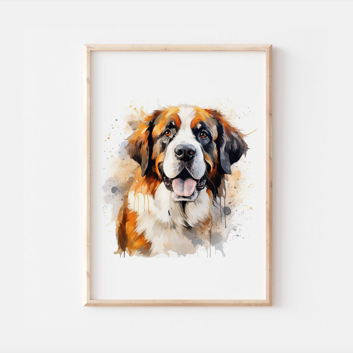 St Bernard Dog Watercolour Art Print