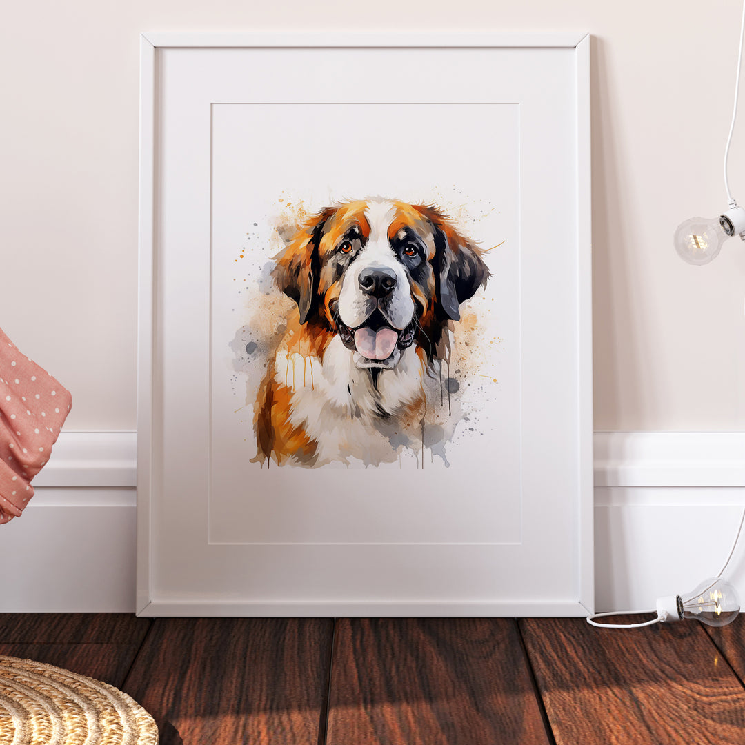 St Bernard Dog Watercolour Art Print