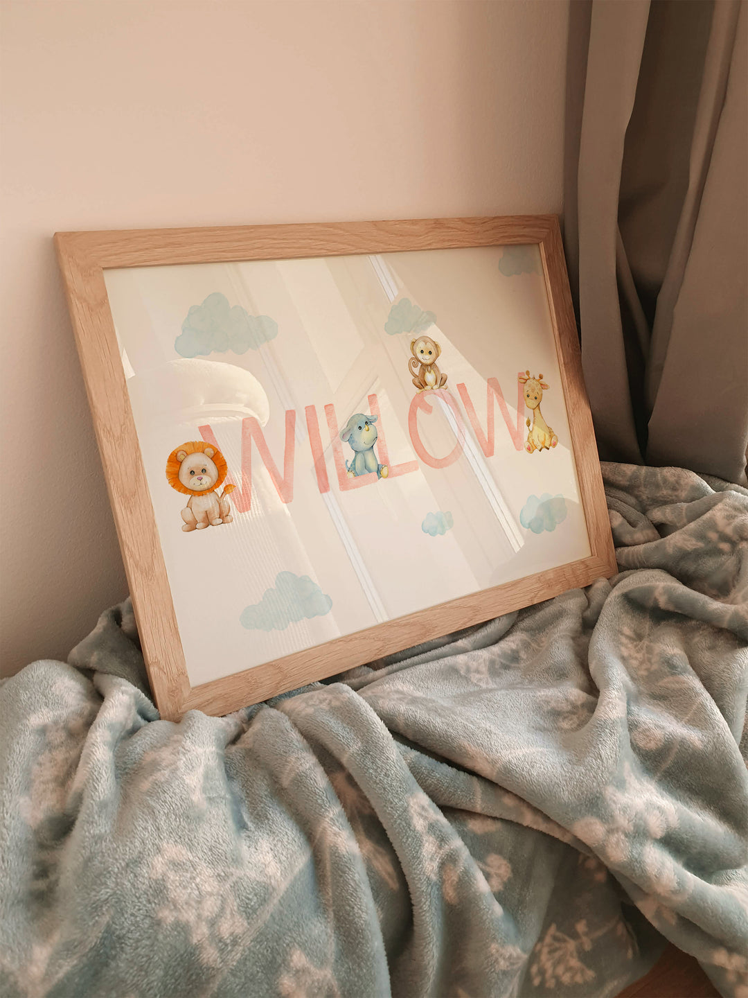 Safari Animals Watercolour Personalised Bedroom Print