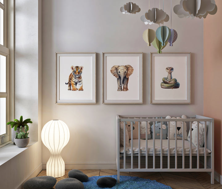 SET OF 3 Baby Safari Animals Bedroom Prints