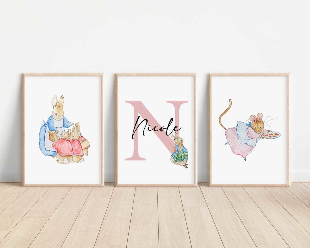 SET OF 3 Peter Rabbit Beatrix Potter Personalised Prints