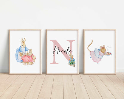 SET OF 3 Peter Rabbit Beatrix Potter Personalised Prints
