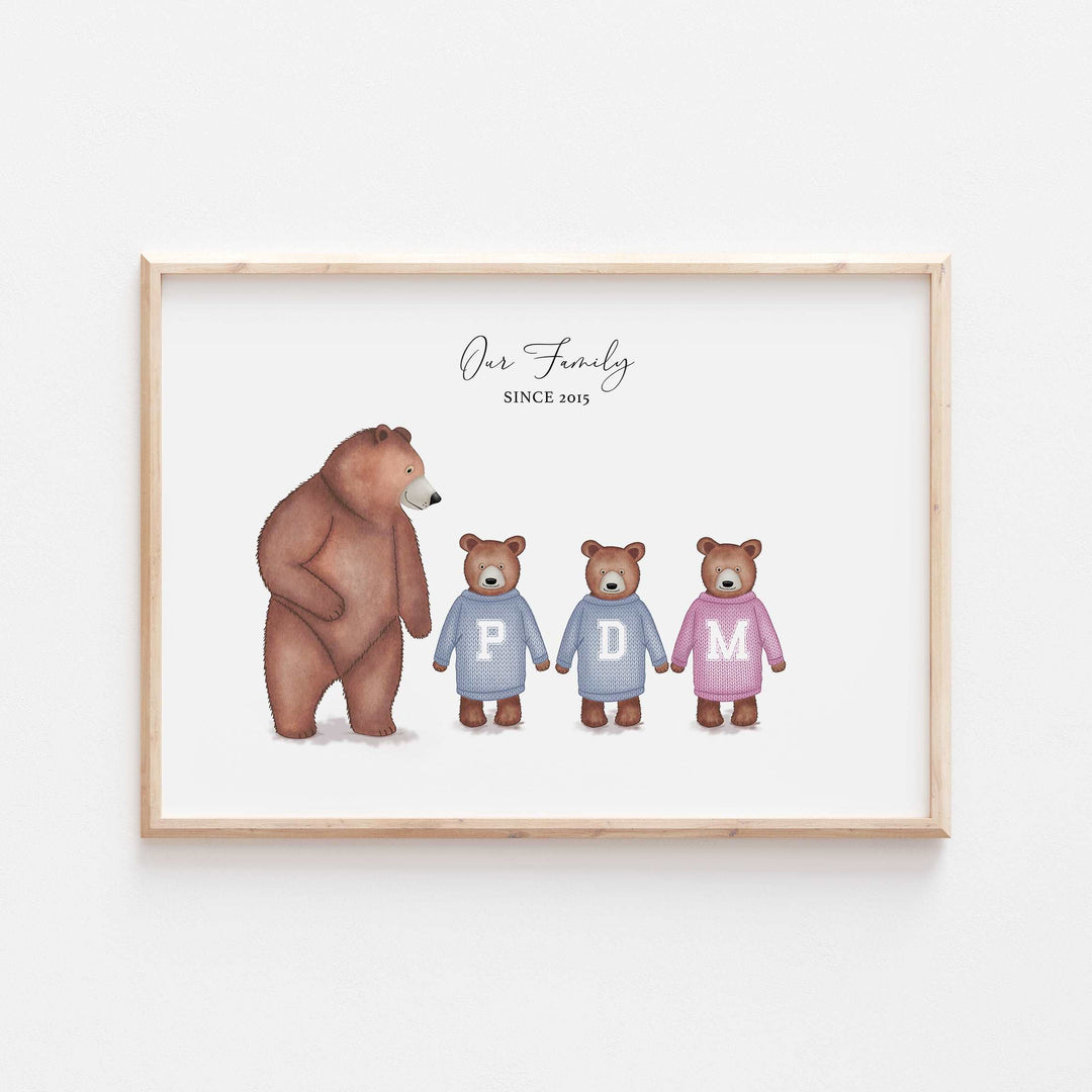 Personalised Our Family Brown Bear Cub Print