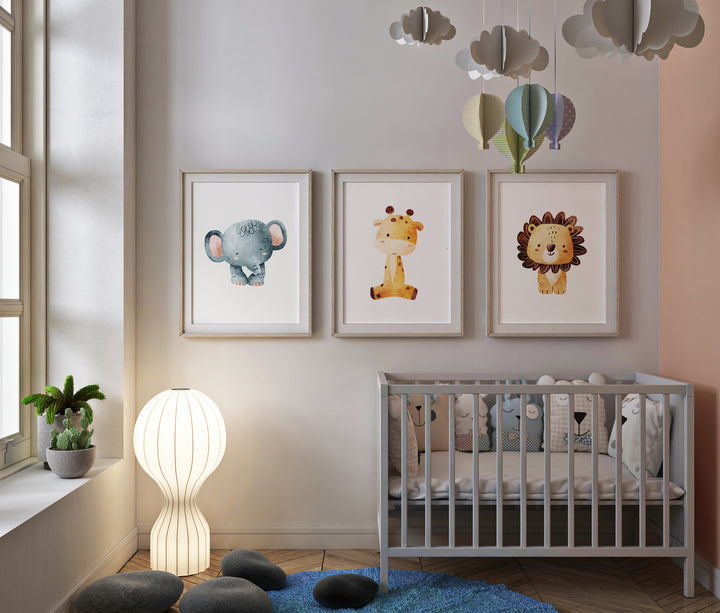 SET OF 3 Cute African Animals Safari Bedroom Prints