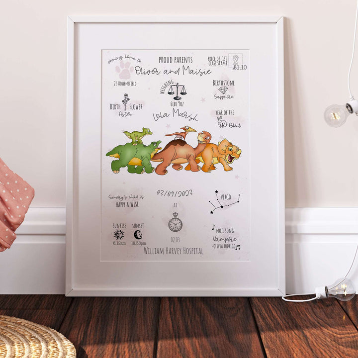 Land Before Time Dinosaur Personalised The Day You Were Born Bedroom Print