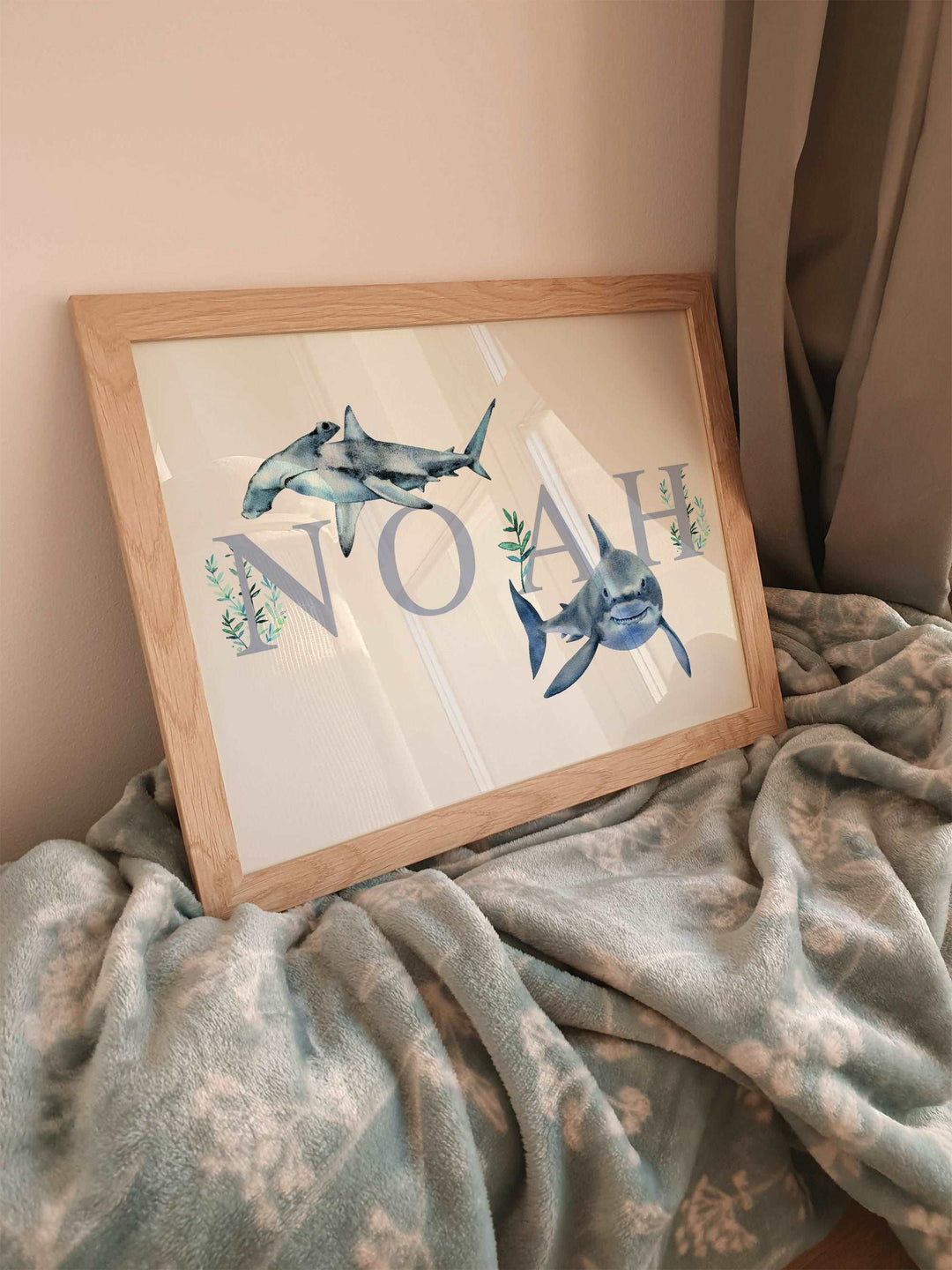 Personalised Watercolour Shark Name Print