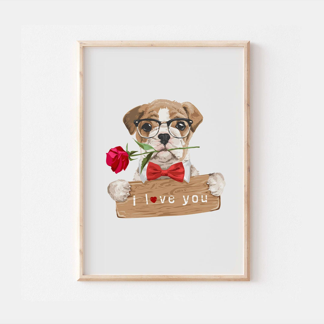 Bulldog I Love You Valentines Print