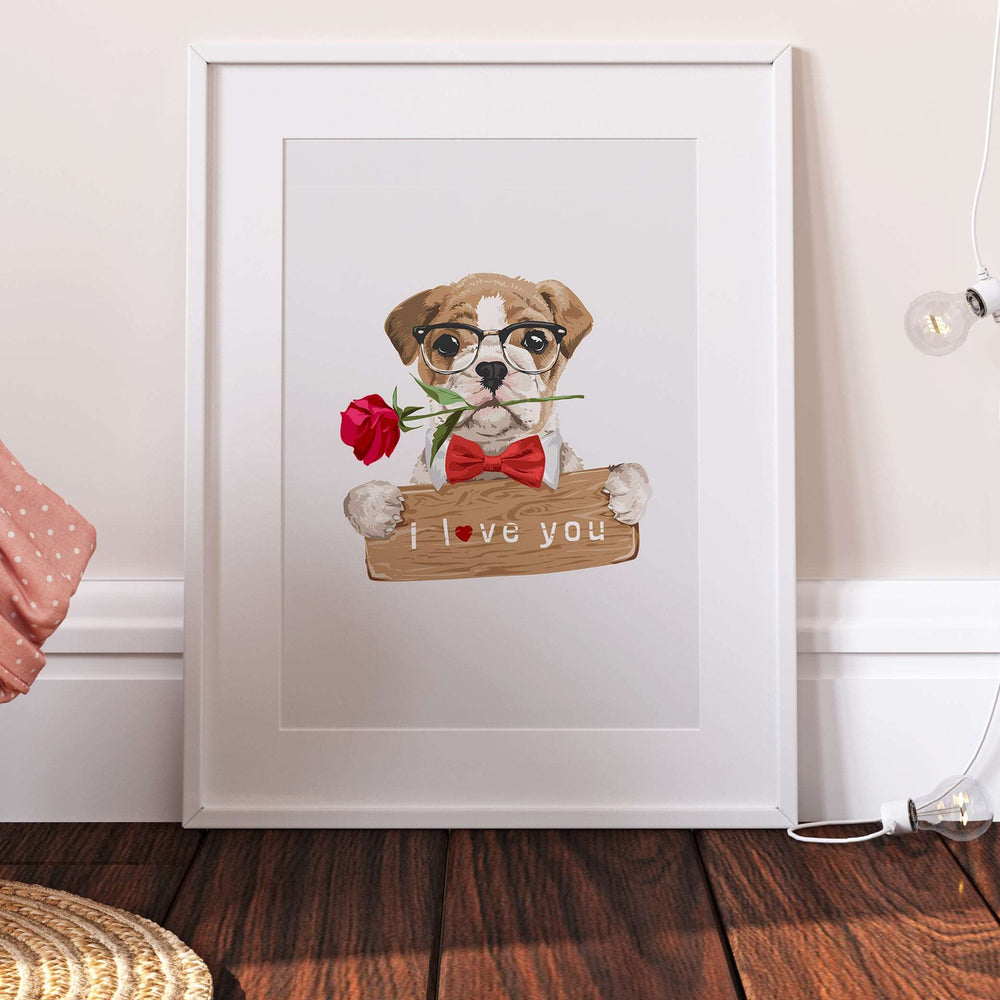 Bulldog I Love You Valentines Print