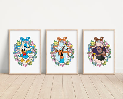 Disney Characters Floral Bedroom Prints
