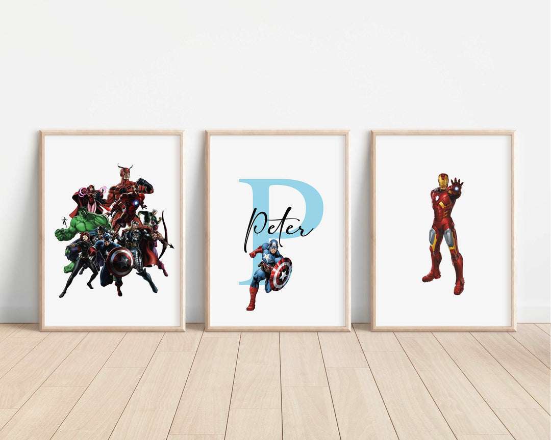 SET OF 3 Superhero Personalised Prints