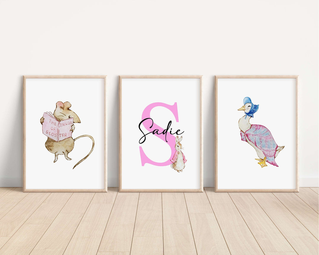 SET OF 3 Peter Rabbit Beatrix Potter Personalised Prints