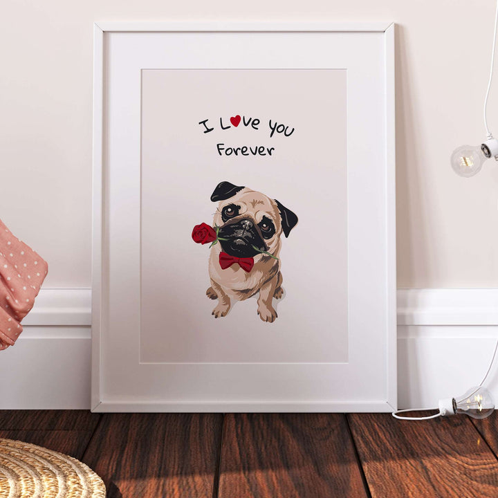 Pug Valentines I Love You Print