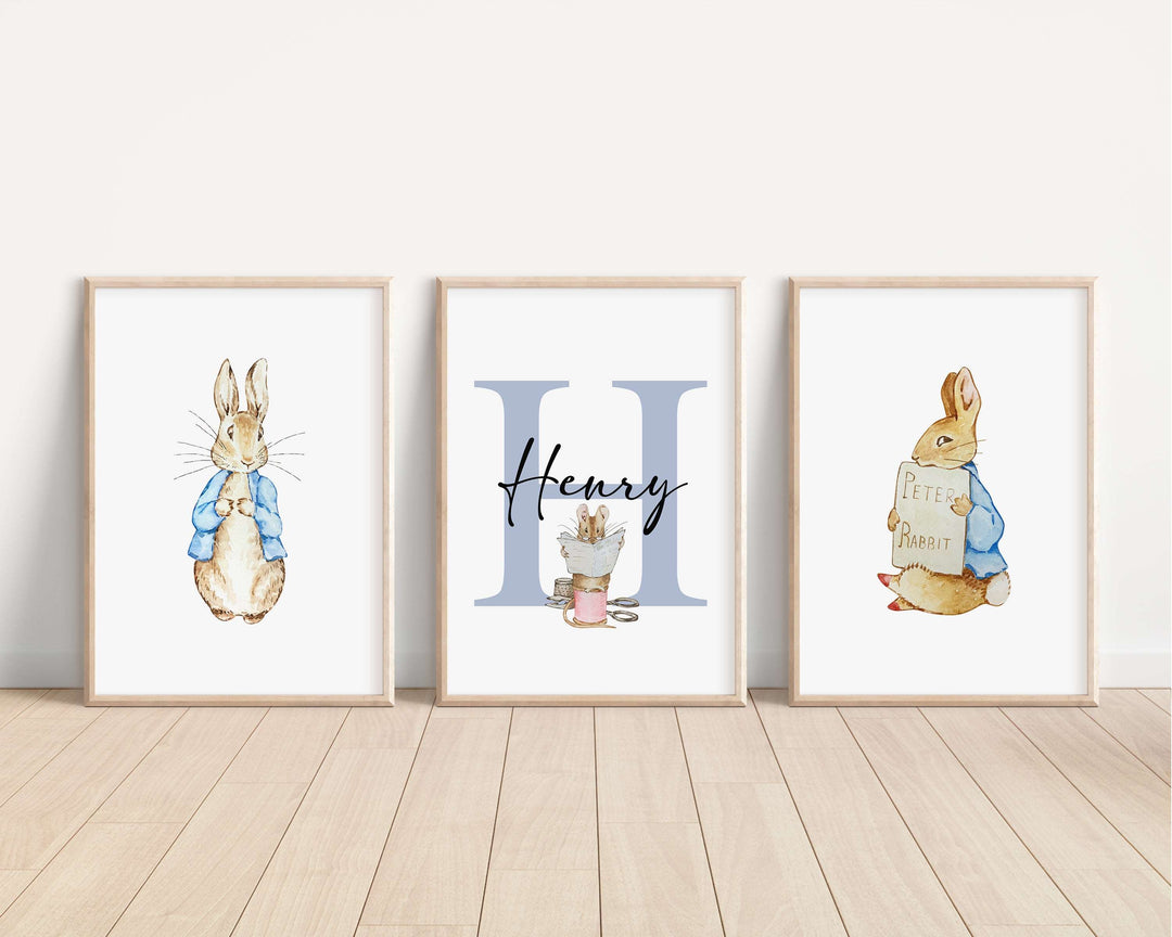 SET OF 3 Peter Rabbit Beatrix Potter Personalised Prints