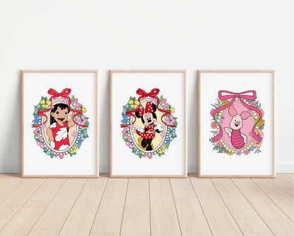 Disney Characters Floral Bedroom Prints