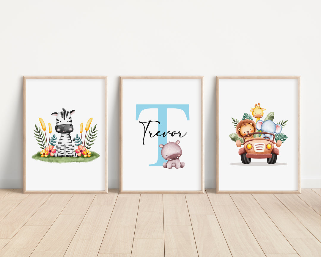 SET OF 3 Safari Animals Personalised Prints