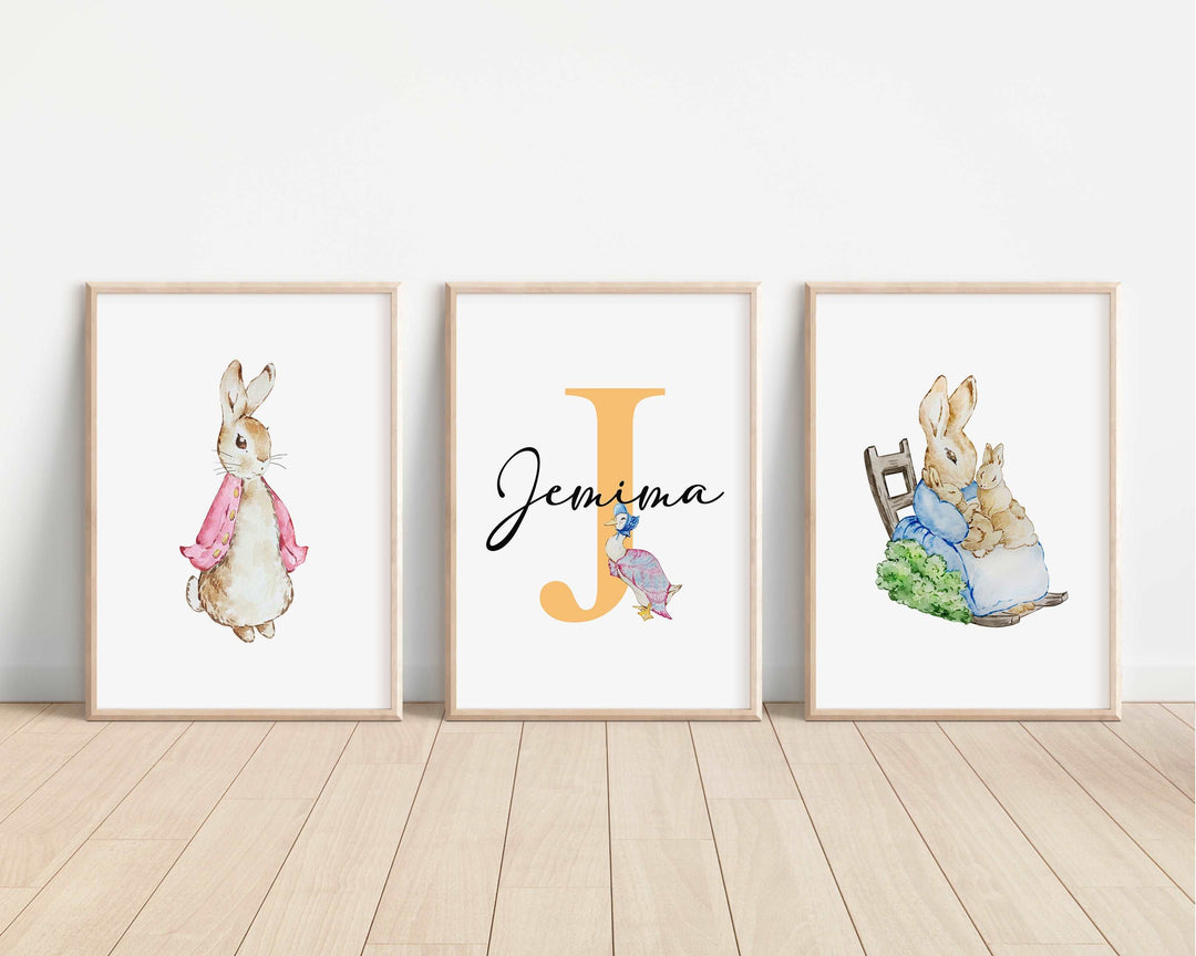 SET OF 3 Peter Rabbit Beatrix Potter Personalised Prints