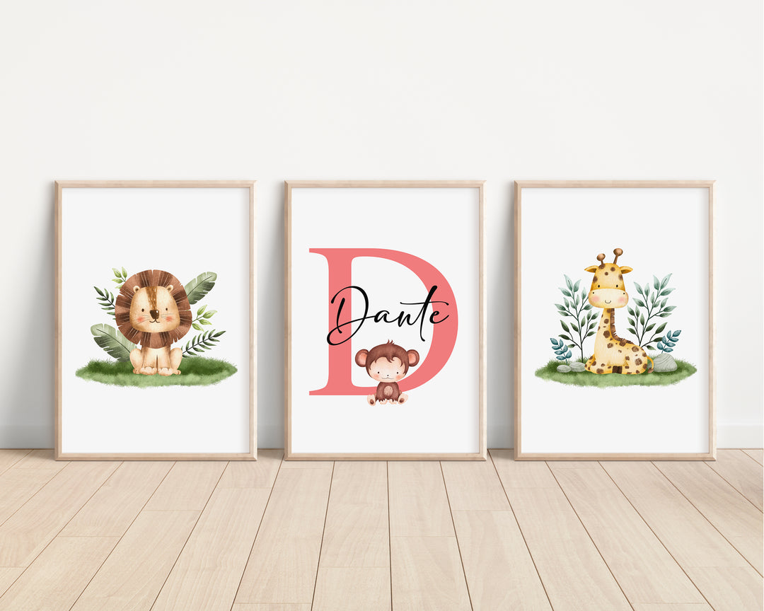 SET OF 3 Safari Animals Personalised Prints