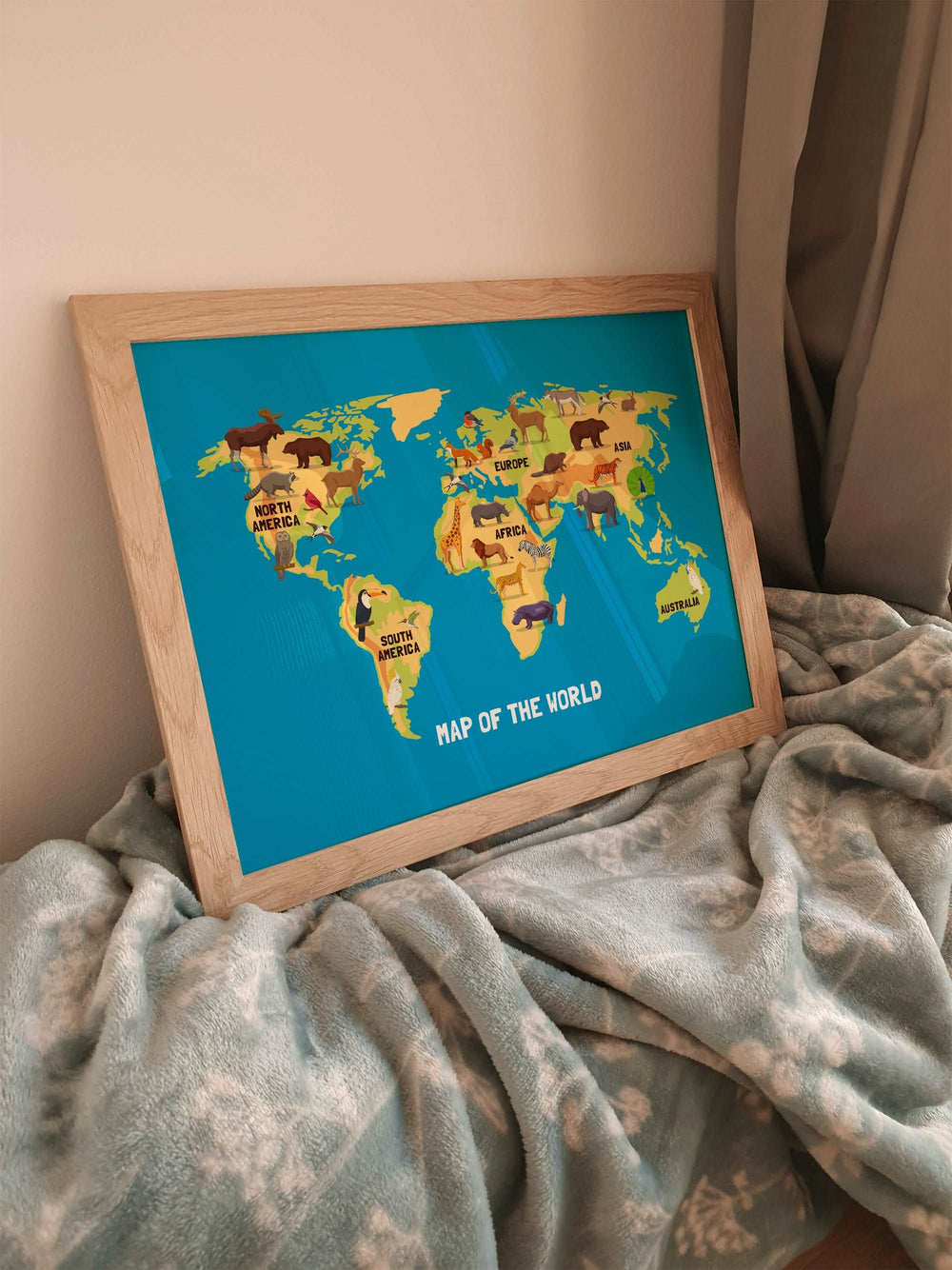 Animal World Map Kids Bedroom Print