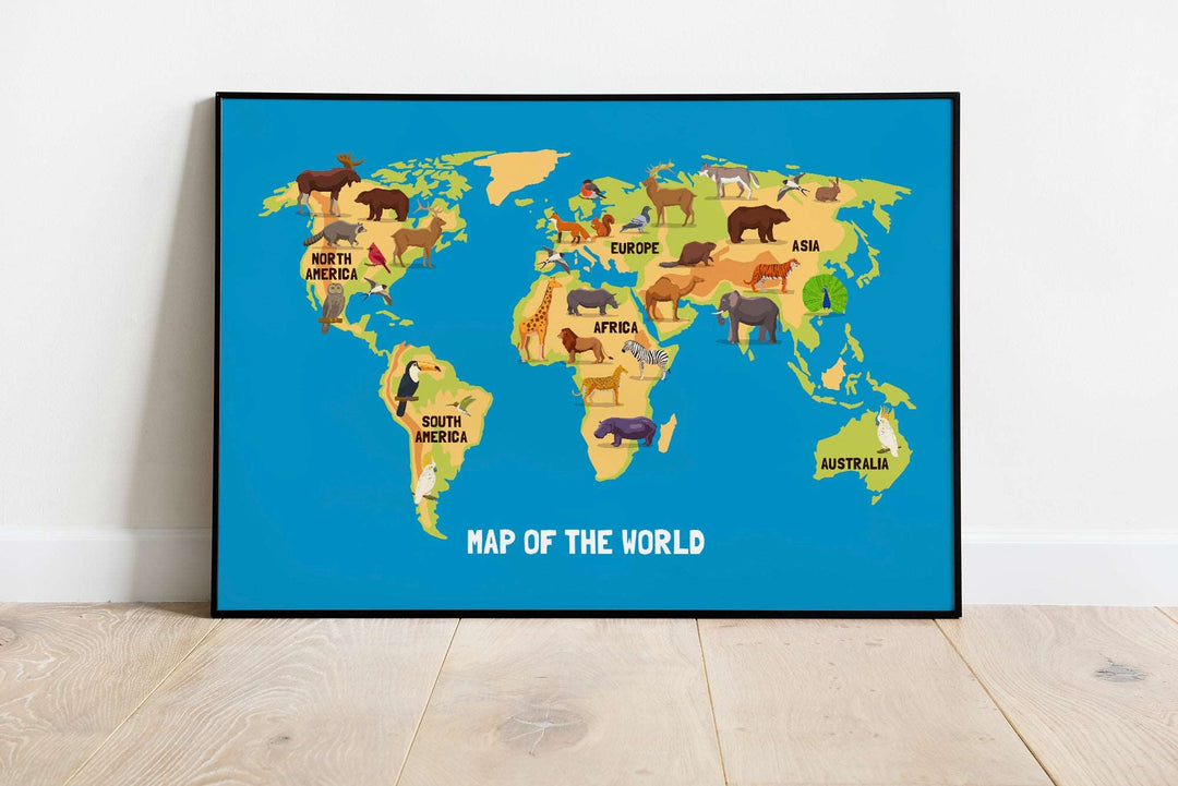 Animal World Map Kids Bedroom Print