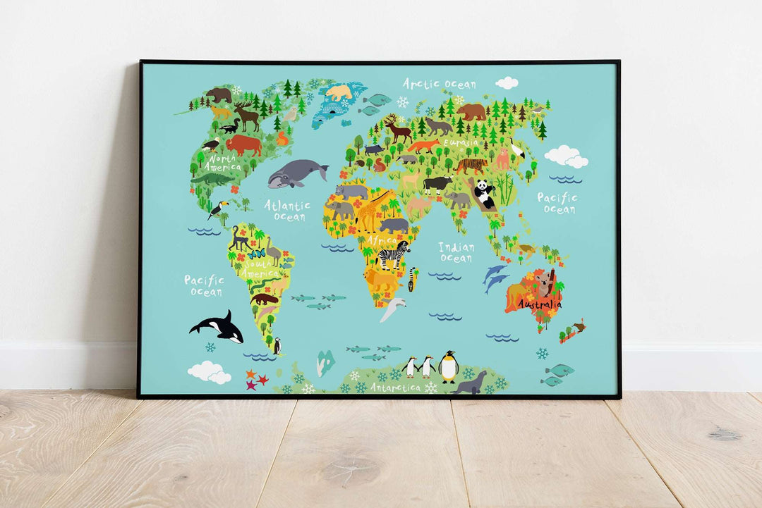 Animal World Map Bedroom Kids Print