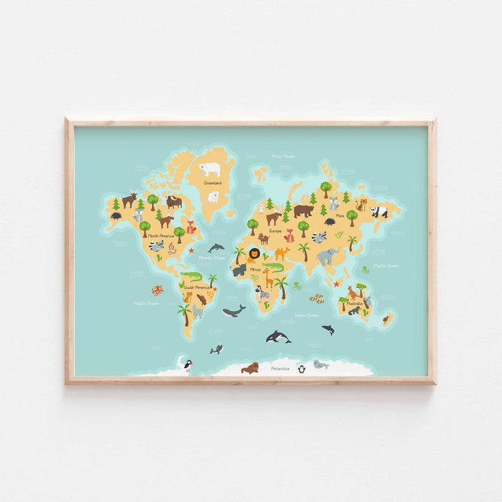 Animal World Map Bedroom Kids Print