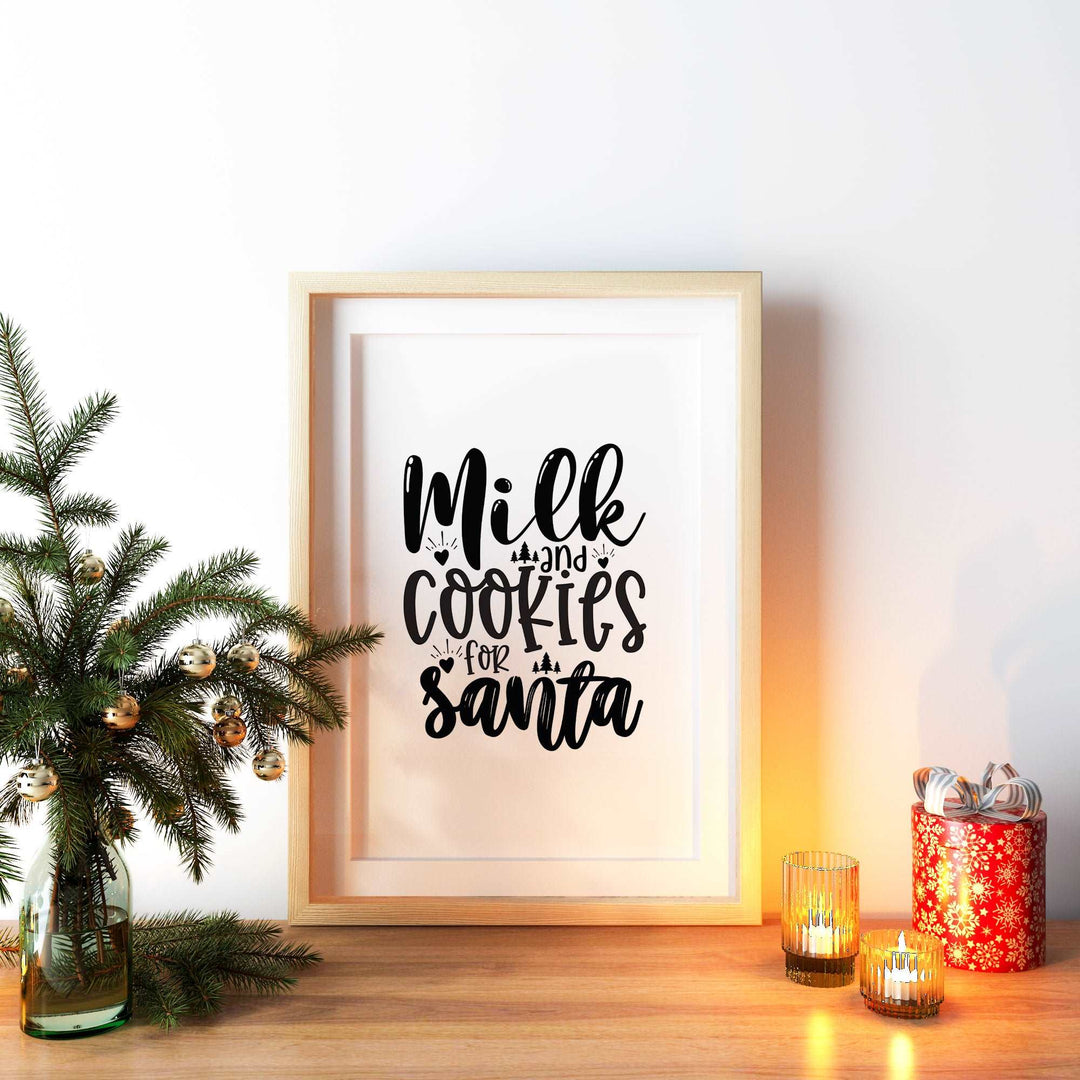 Milk & Cookies for Santa Christmas Quote Festive Wall Print