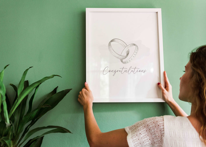 Congratulations Watercolour Weddings Engagement Rings Print