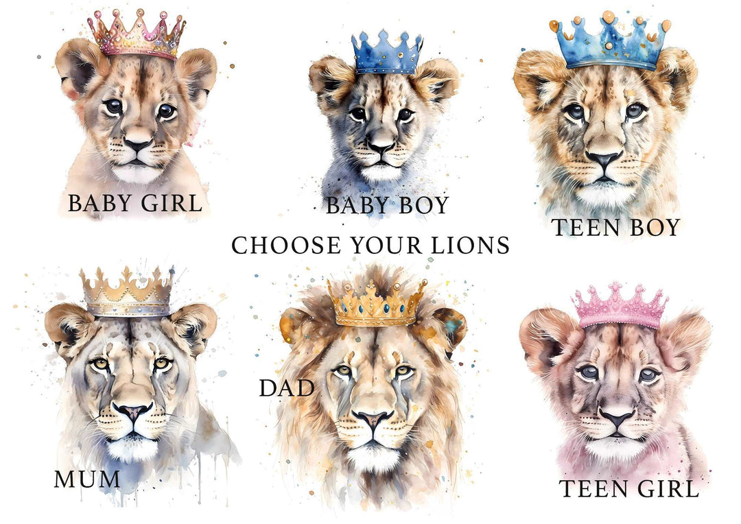 Personalised Our Family Crowned Lion Pride Print