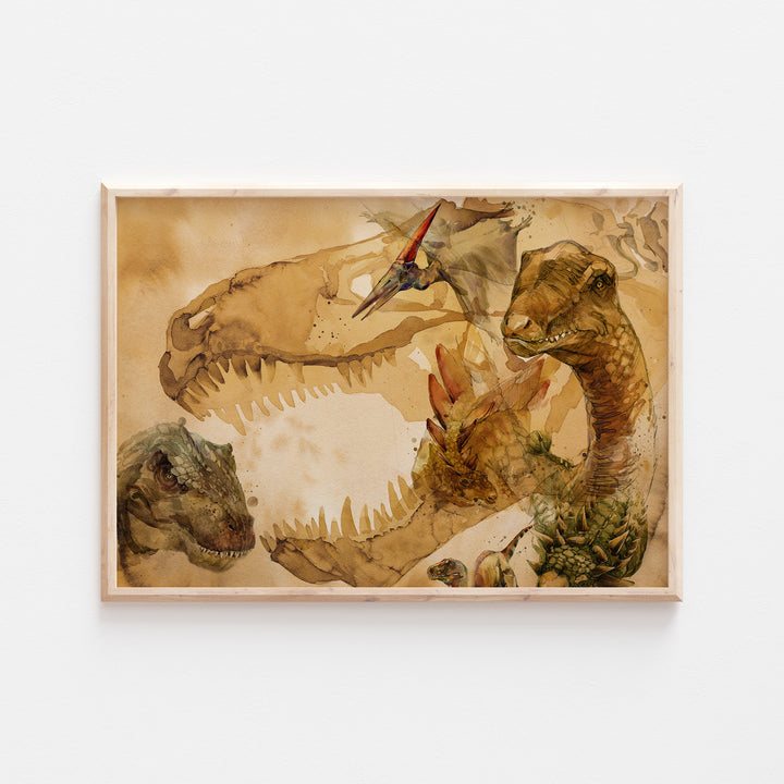 Dinosaur Watercolour Print, Bedroom Nursery Decor