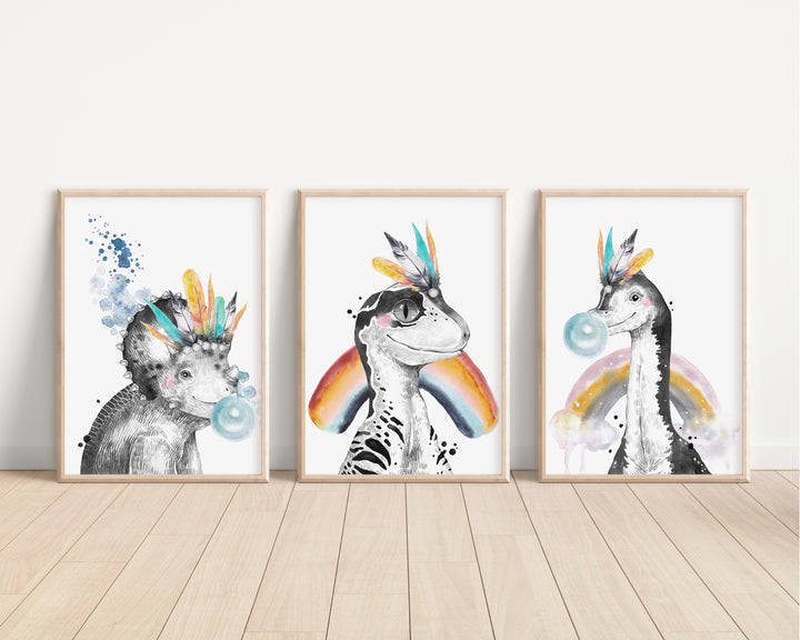 SET OF 3 Dinosaur Nursery Prints, Bedroom Decor