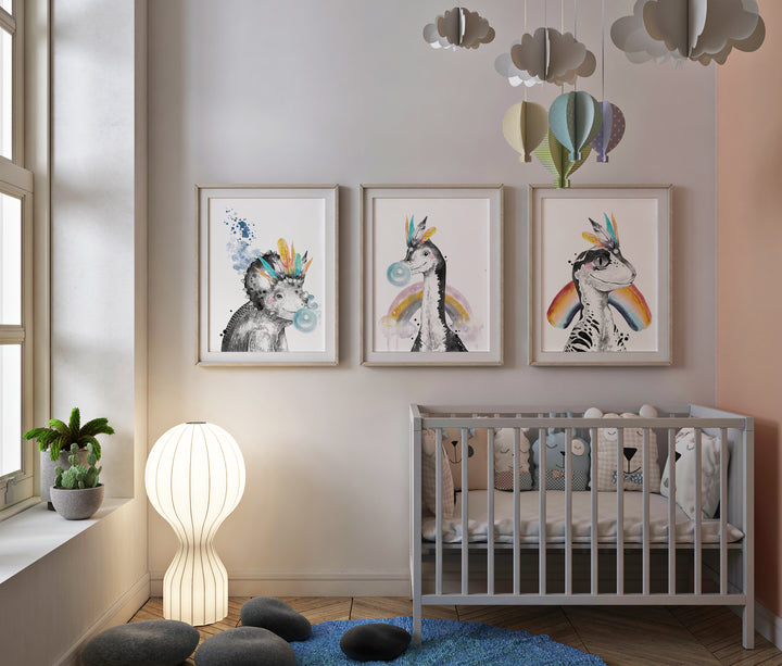 SET OF 3 Dinosaur Nursery Prints, Bedroom Decor