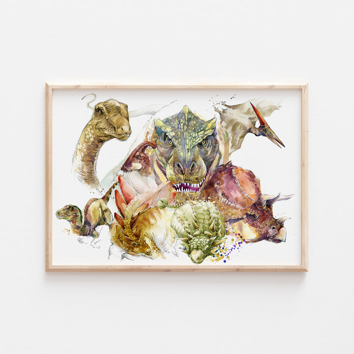 Dinosaurs Watercolour Print, Bedroom Nursery Decor