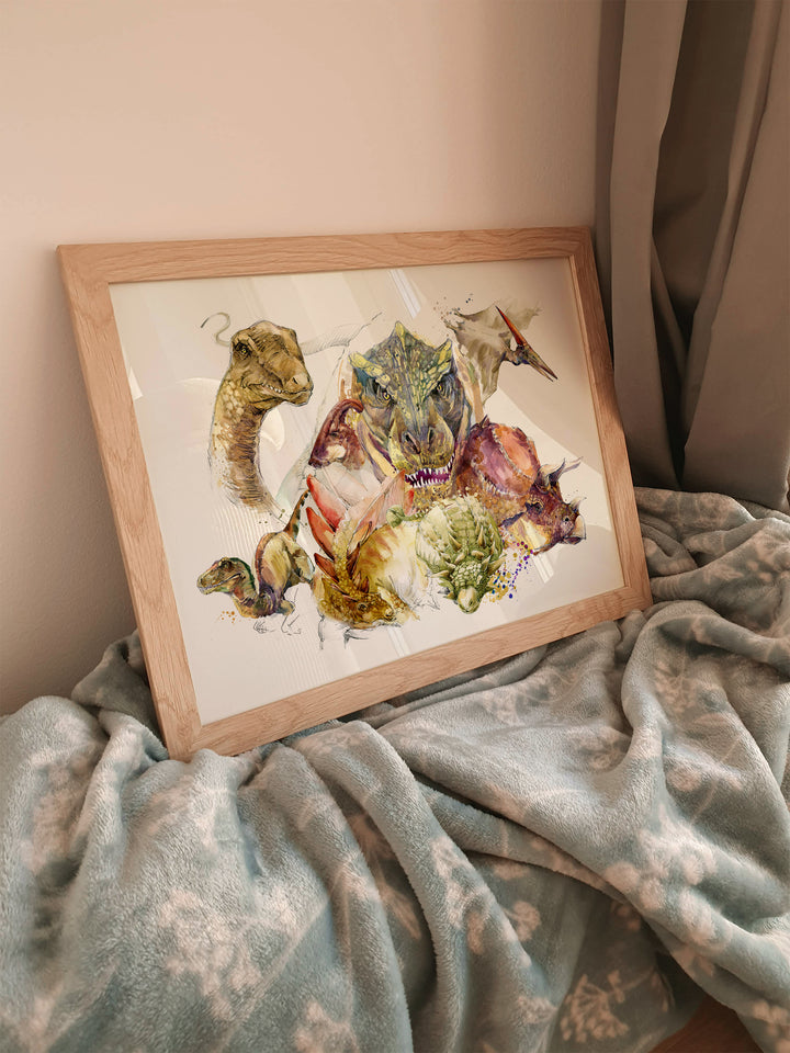 Dinosaurs Watercolour Print, Bedroom Nursery Decor