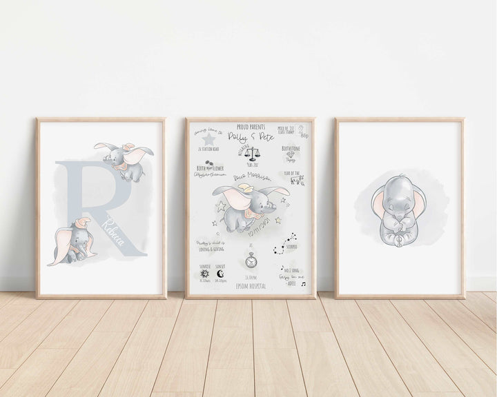 SET OF 3 Personalised Dumbo The Day You Were Born Prints