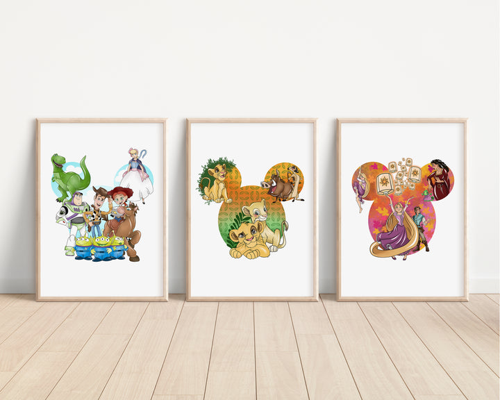 SET OF 3 Mickey Head Bedroom Prints