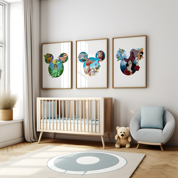 SET OF 3 Mickey Head Bedroom Prints