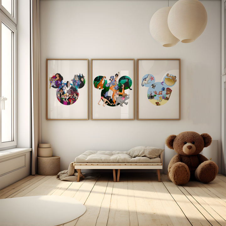 SET OF 3 Mickey Head Bedroom Prints