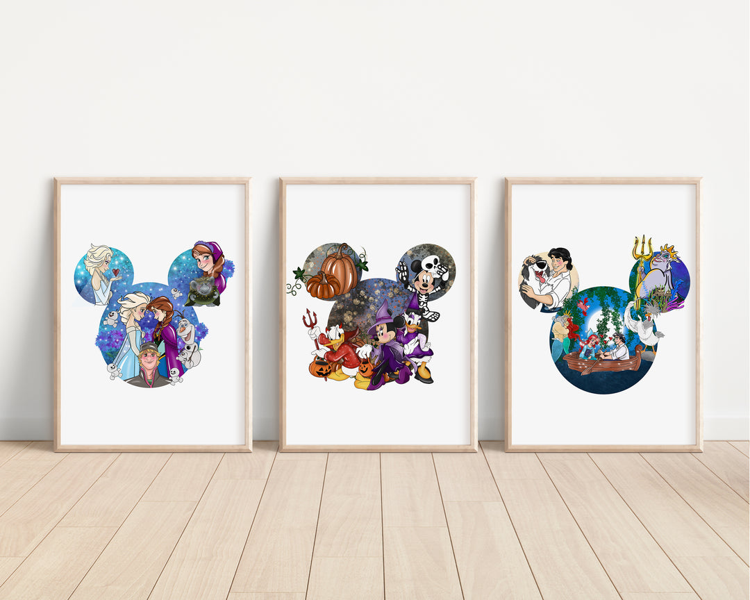 SET OF 3 Mickey Head Bedroom Prints