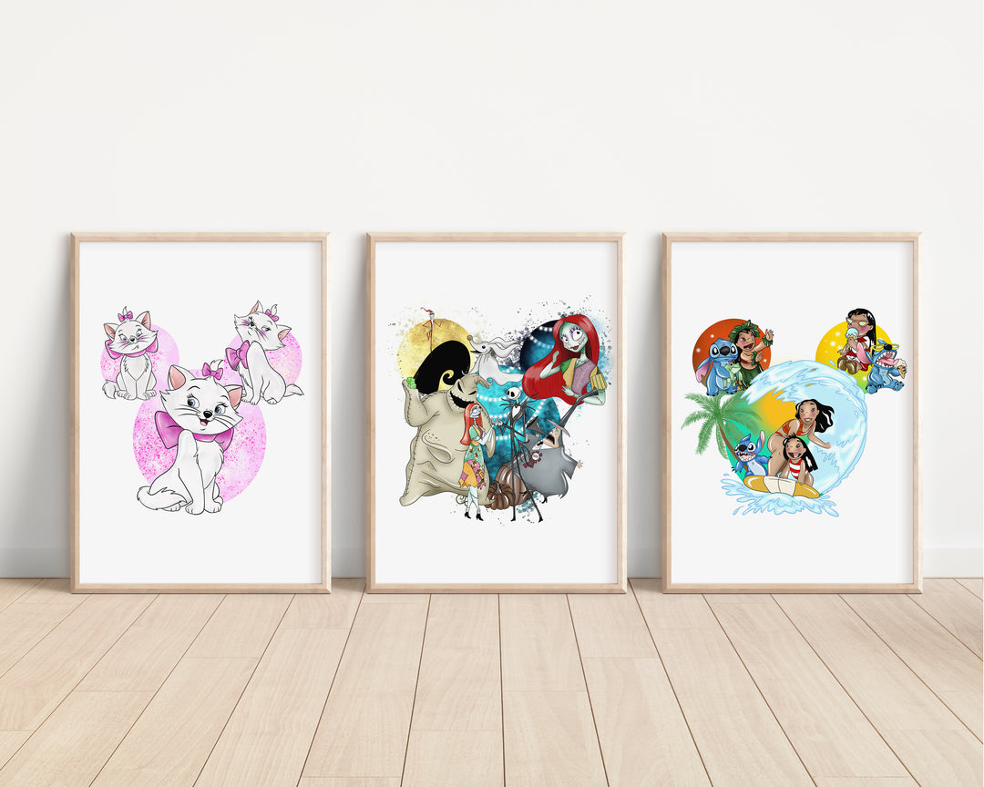 SET OF 3 Mickey Head Bedroom Prints