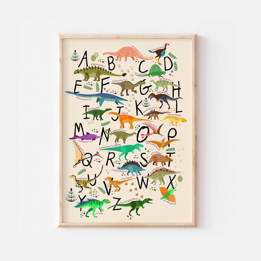 Educational Jurassic Dinosaur Alphabet Print Poster - Children's Bedroom Nursery Decor