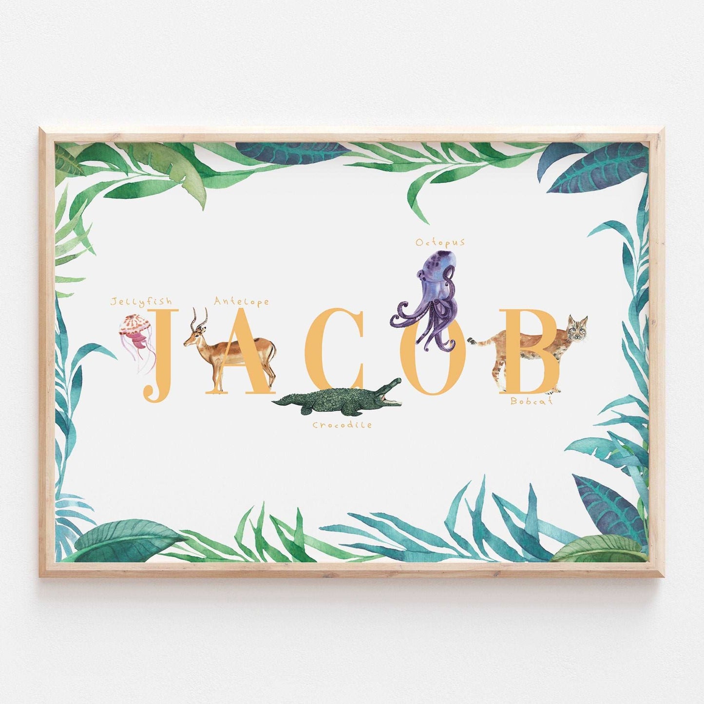 Personalised Animal Alphabet Name Print | Safari Jungle Children’s Nursery Wall Art Decor Educational Kids Newborn bedroom gift newborn Baby