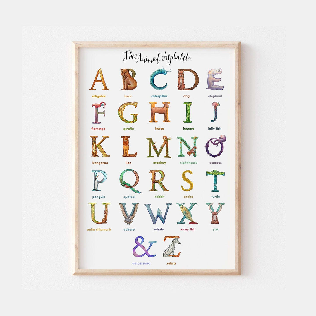 Kids Animal Alphabet Poster Print - Educational Children's Wall Art Nursery Decor