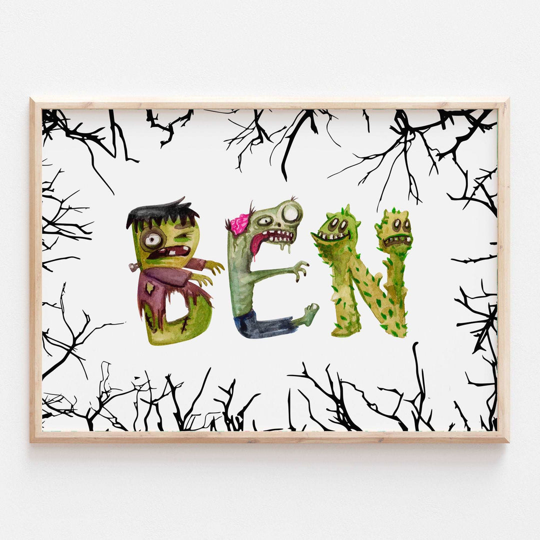 Personalised Monster Name Print | Horror Halloween Alphabet Fall Spooky Scary Kids Baby Bedroom Decor Wall Art Movie Scary Poster Creatures