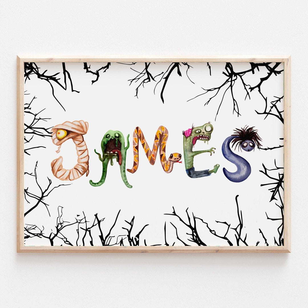 Personalised Monster Name Print | Horror Halloween Alphabet Fall Spooky Scary Kids Baby Bedroom Decor Wall Art Movie Scary Poster Creatures