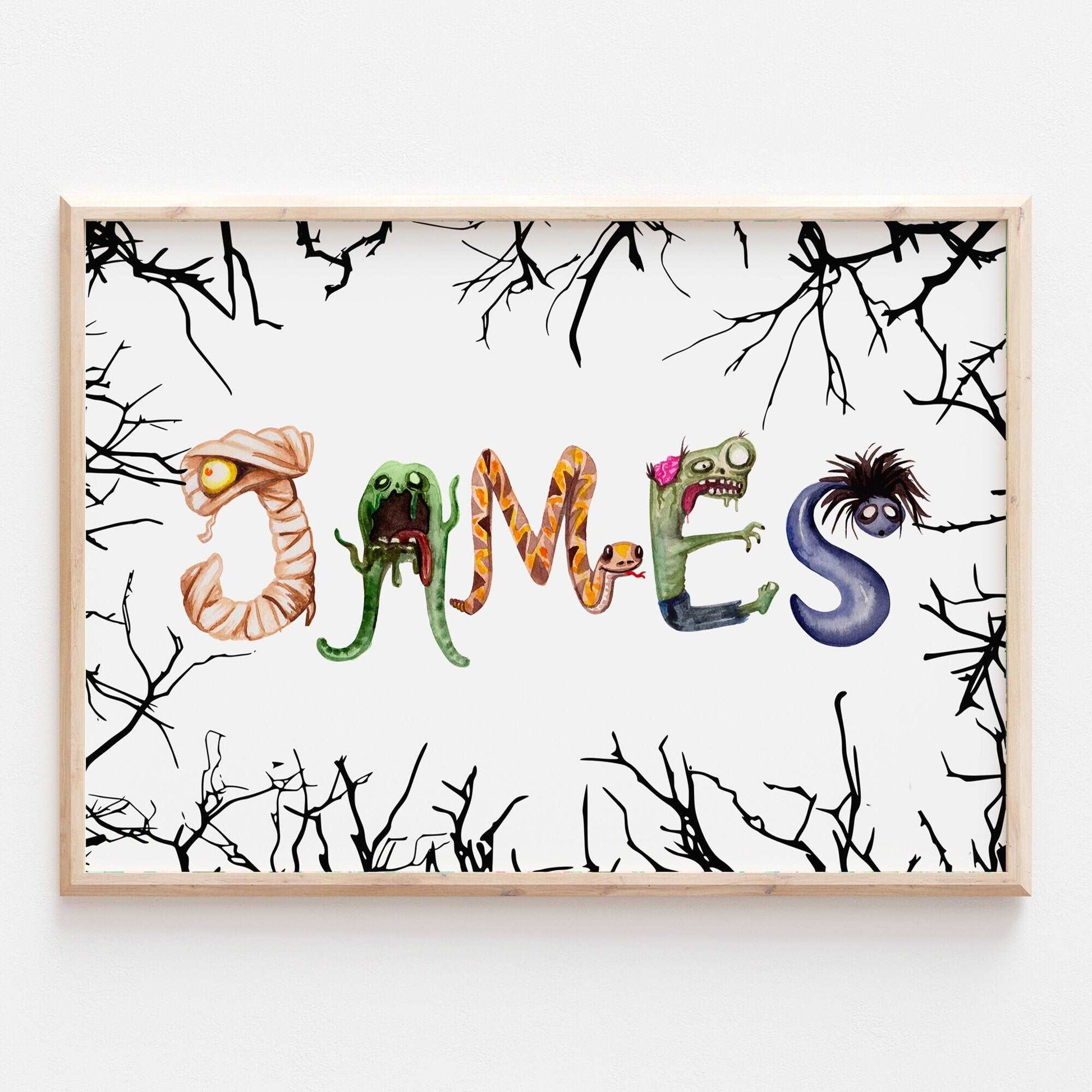 Personalised Monster Name Print | Horror Halloween Alphabet Fall Spooky Scary Kids Baby Bedroom Decor Wall Art Movie Scary Poster Creatures