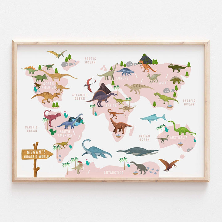 Personalized Jurassic Dinosaur Map Print | Kids Bedroom Decor Nursery Wall Art Poster Baby Newborn Gift Son T-Rex Jurassic Park World