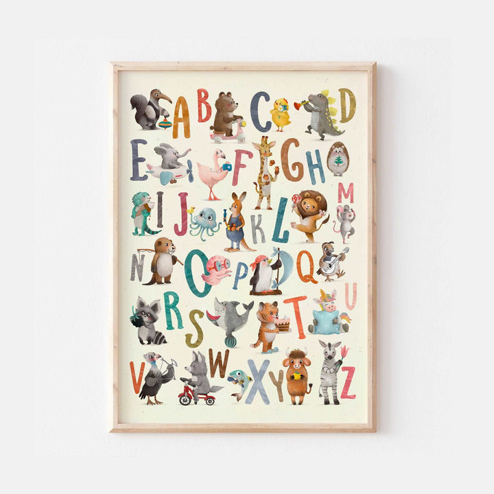 Fun Animal Alphabet Print Poster Educational Kids Bedroom Nursery Decor Wall Art