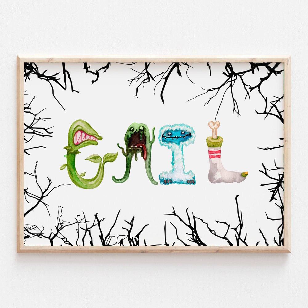 Personalised Monster Name Print | Horror Halloween Alphabet Fall Spooky Scary Kids Baby Bedroom Decor Wall Art Movie Scary Poster Creatures