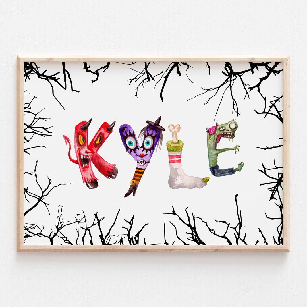 Personalised Monster Name Print | Horror Halloween Alphabet Fall Spooky Scary Kids Baby Bedroom Decor Wall Art Movie Scary Poster Creatures